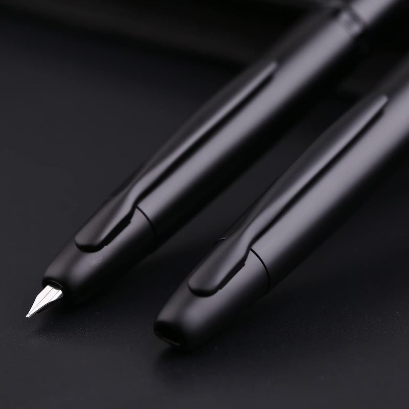 erofa Majohn A1 Press Fountain Pen with Box, Retractable Extra Fine Nib Metal Matte Black Ink Pen with Converter for Writing - Image 4